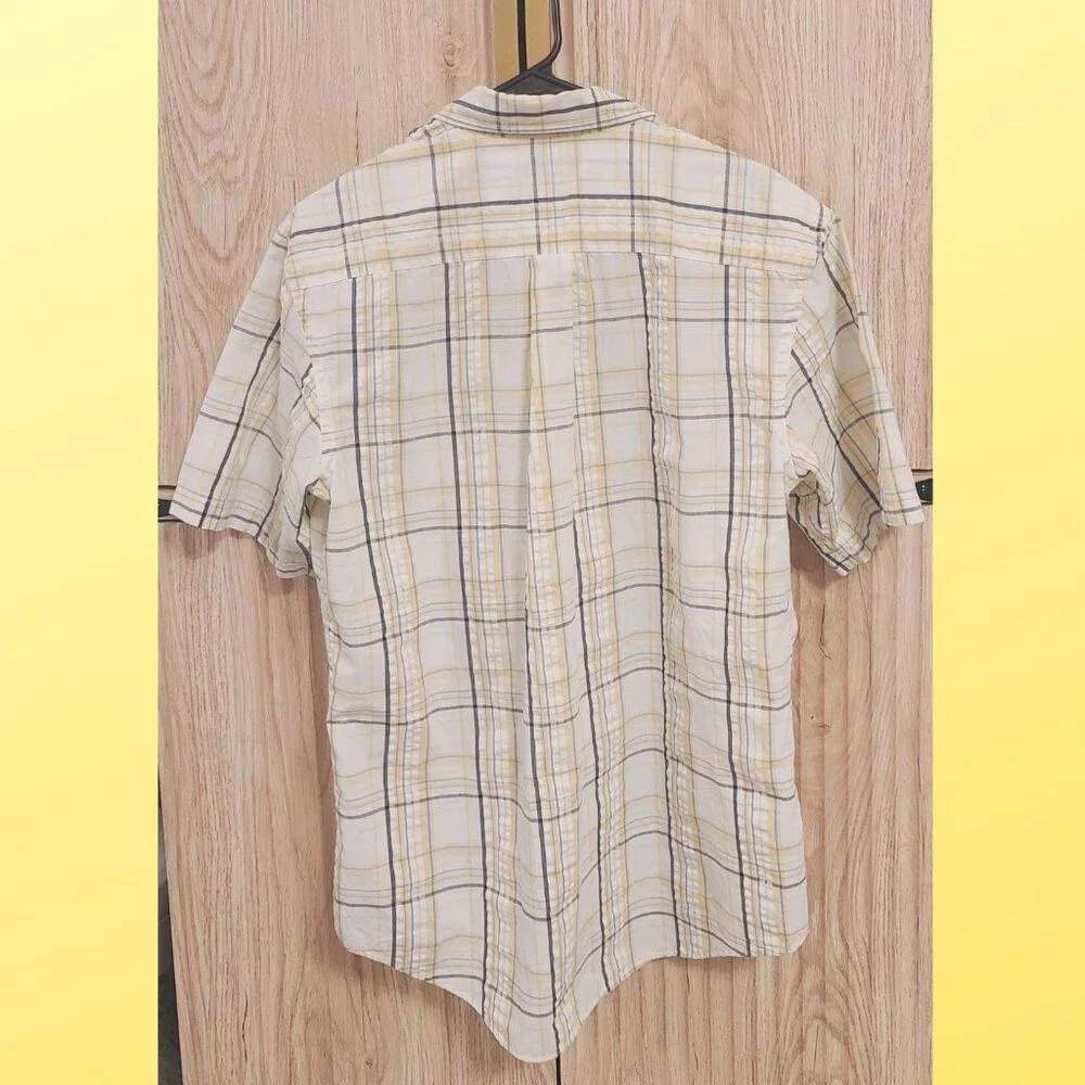 Arrow Classic Fit - Button-Down Shirt Men’s Med Yellow Blue Plaid Short Sleeve - Picture 5 of 8